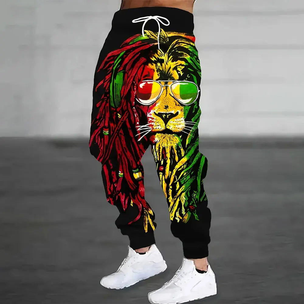 2024 New Fashion Graffiti Printed Sweatpants Men's Large Size Loose Casual Pocket Drawstring Sweatpants Winter Thick Warm Pants