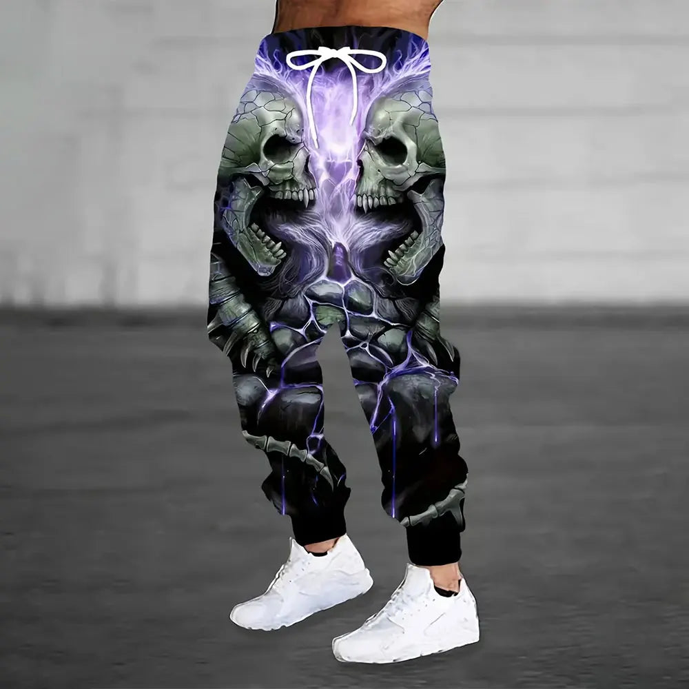 2024 New Fashion Graffiti Printed Sweatpants Men's Large Size Loose Casual Pocket Drawstring Sweatpants Winter Thick Warm Pants