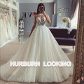 HERBURN Vintage Long Sleeves Wedding Dresses for Women Lace Appliques Lace Up Sweep Train Tulle Vestidos De Novia Customized