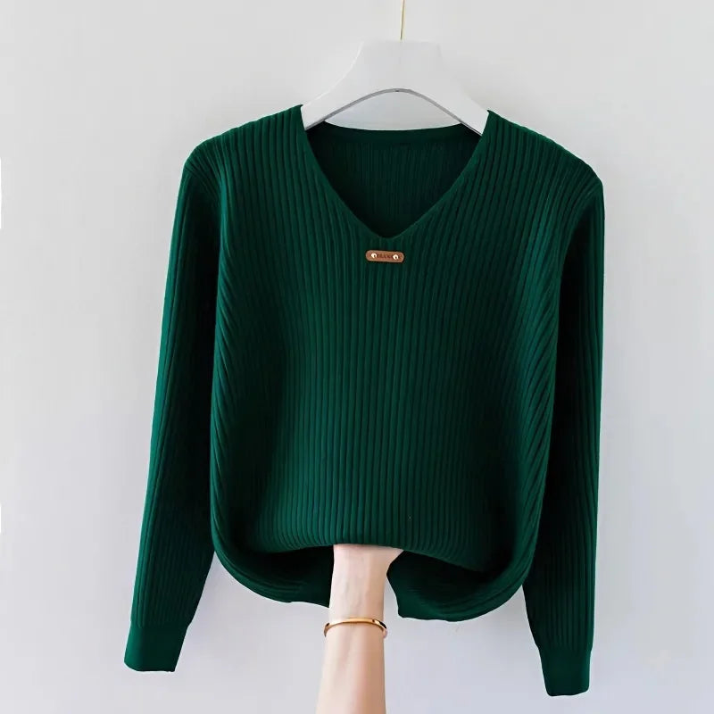 2026 New Autumn Women Sweater V-Neck Long Sleeve Knitted Sweaters Solid Korean Basic Casual Jumper Bottoming Pullovers Top