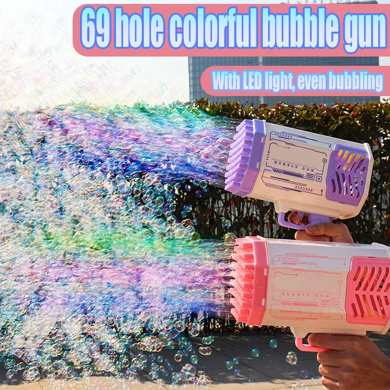 Bubble Gun 69 Holes Soap Bubbles Machine Christmas Gift Gun Shape Automatic Blower With Light Pomperos Toys For Kids XMAS
