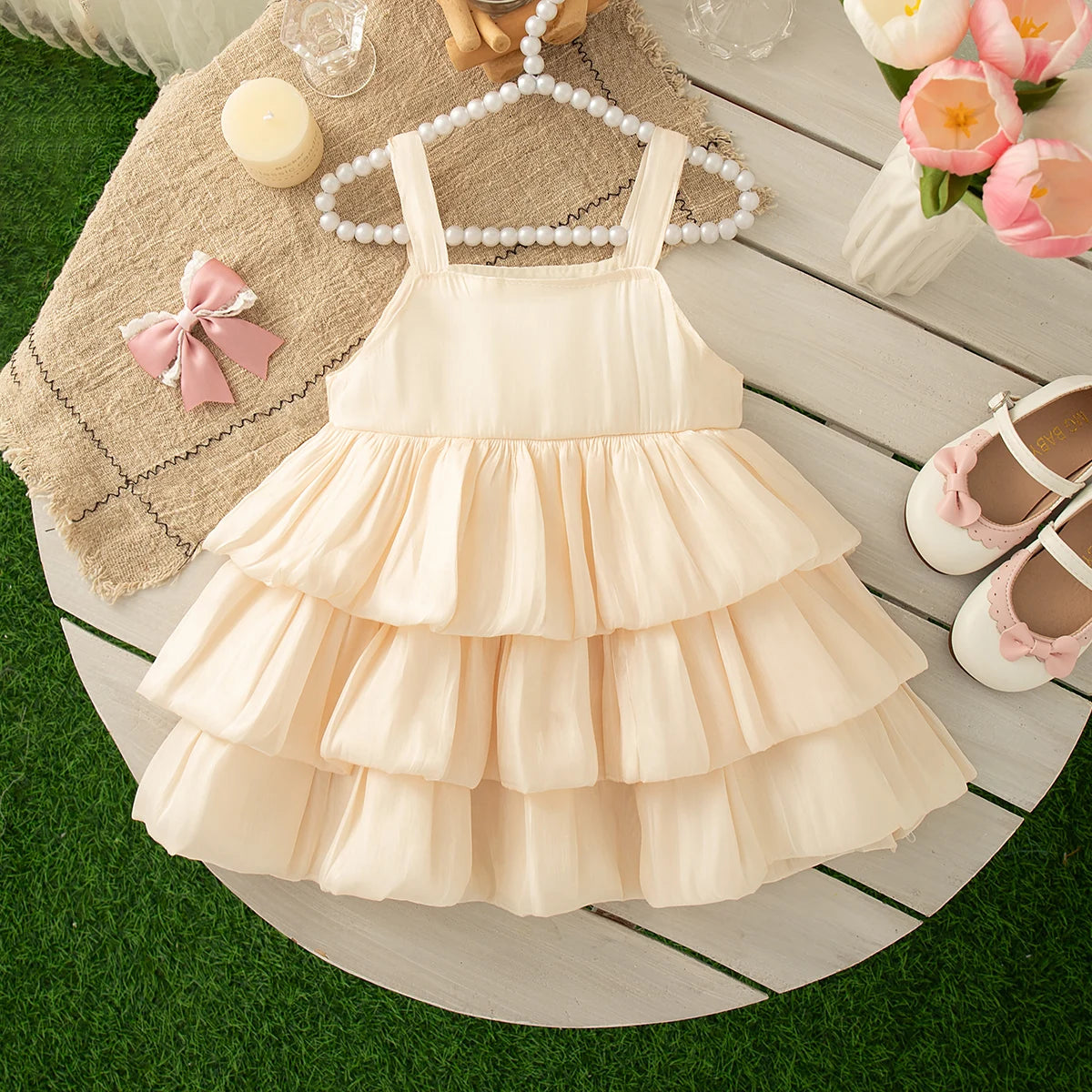 0-2 Years Baby Girl Dress Summer Pink Sweet Bow Suspender Cake Dress for Elegant Girl Party Wedding Dress