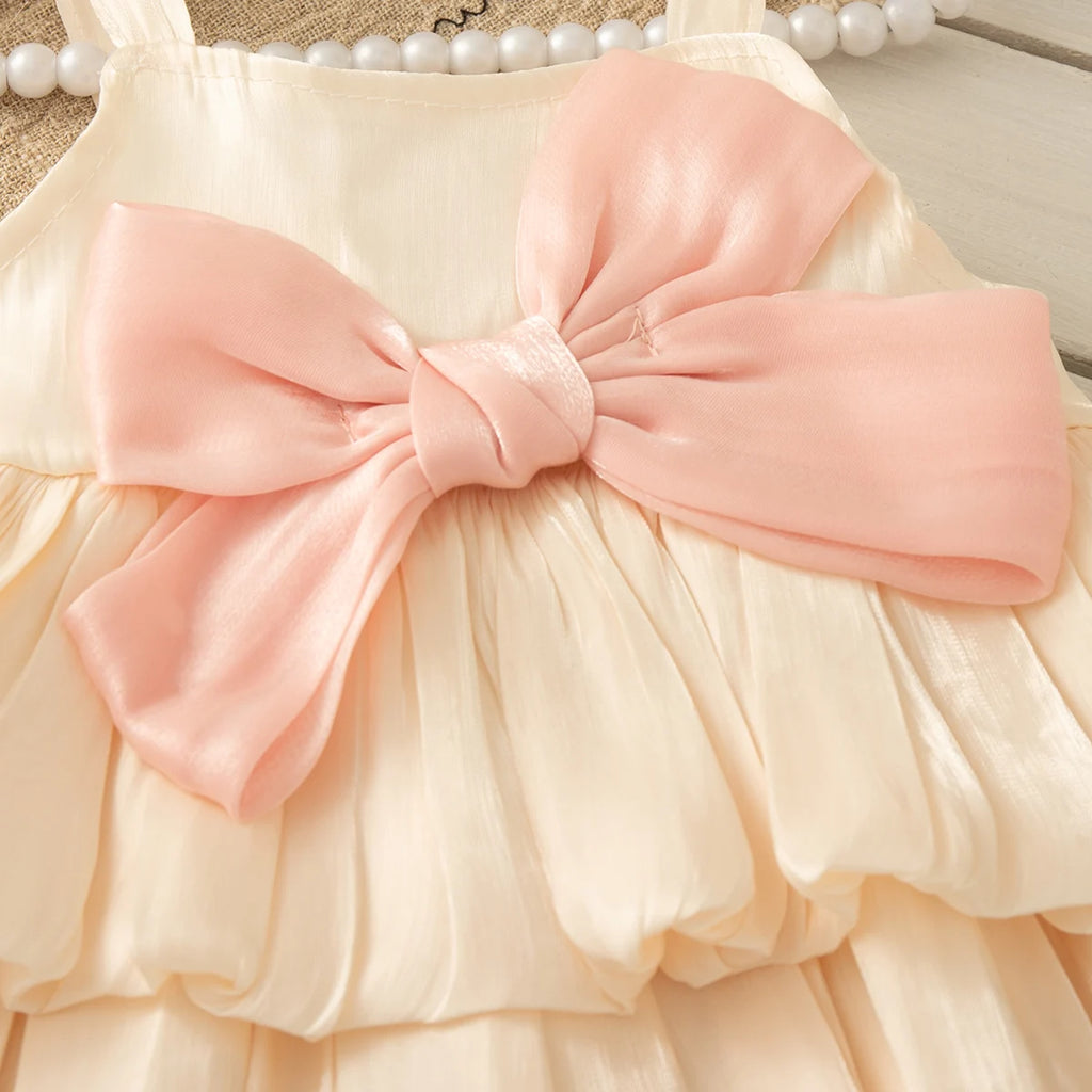 0-2 Years Baby Girl Dress Summer Pink Sweet Bow Suspender Cake Dress for Elegant Girl Party Wedding Dress