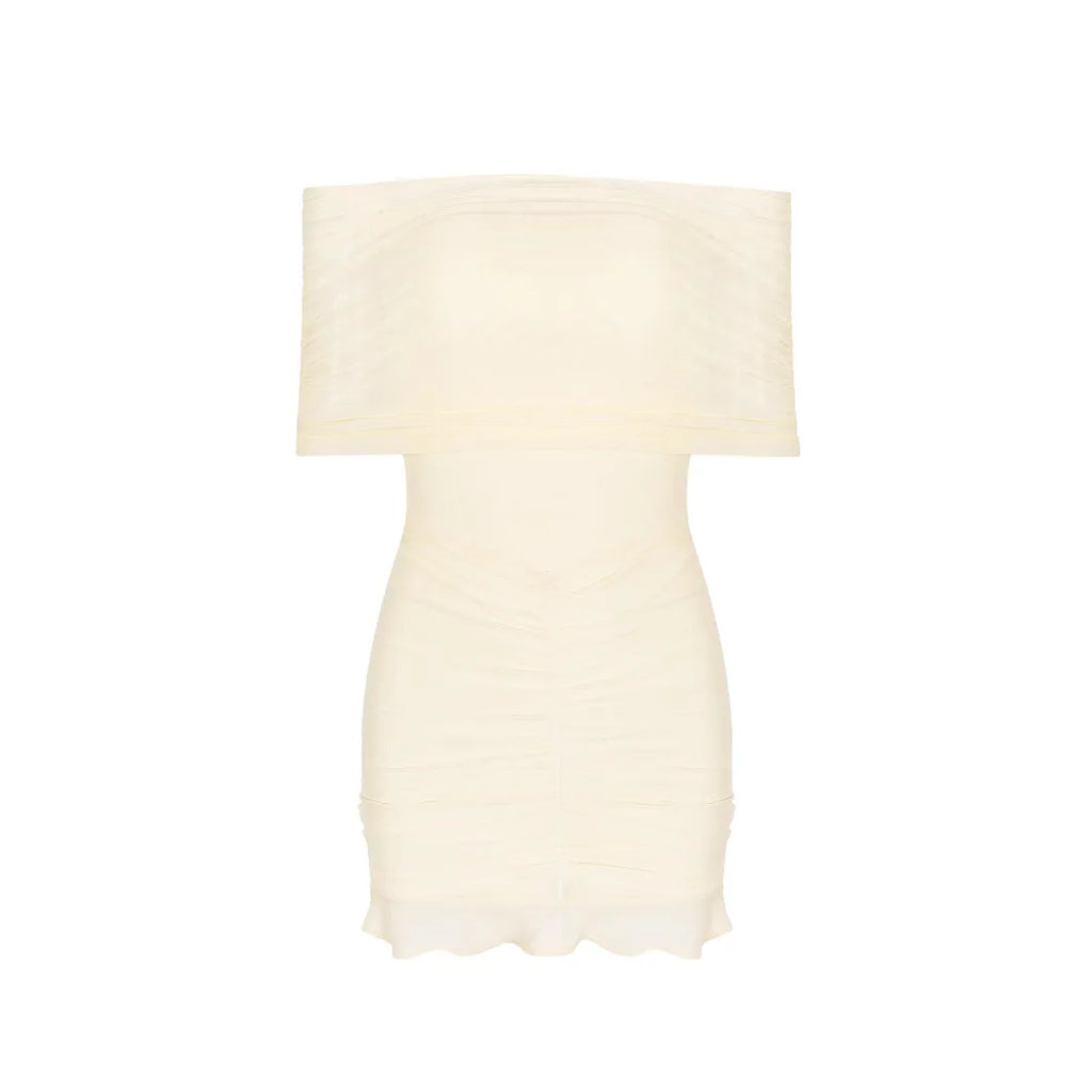 Mingmingxi Summer Off The Shoulder Women Dress 2025 New Arrivals Mini Bodycon Mesh Dress Sexy Party Night Dresses