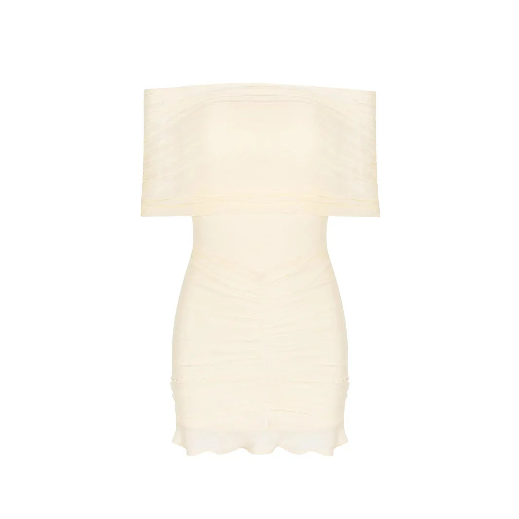 Mingmingxi Summer Off The Shoulder Women Dress 2025 New Arrivals Mini Bodycon Mesh Dress Sexy Party Night Dresses