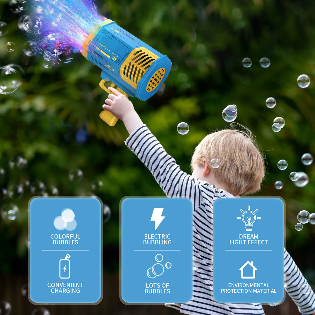 Bubble Gun 69 Holes Soap Bubbles Machine Christmas Gift Gun Shape Automatic Blower With Light Pomperos Toys For Kids XMAS