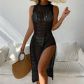 2026 Women Swimsuits Cover Ups Crochet Bathing Suit Hollow Out Bikini Coverup Beach Swimwear Sleeveless Side Split Beach Dresses
