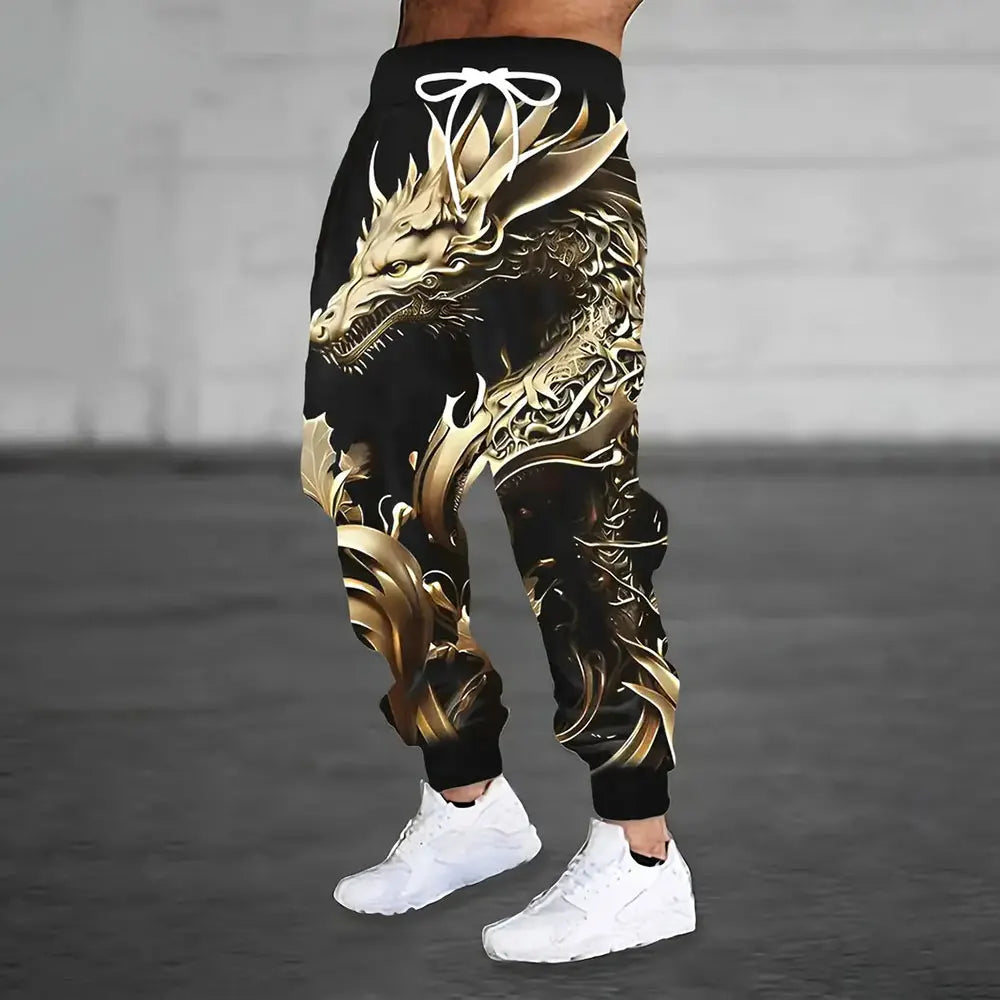 2024 New Fashion Graffiti Printed Sweatpants Men's Large Size Loose Casual Pocket Drawstring Sweatpants Winter Thick Warm Pants