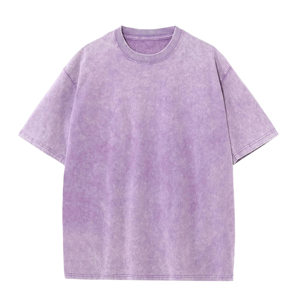 230G Cotton American Large Size T Shirts Men Summer Vintage Clothes Washed Tees Casual Short Sleeve Basic Male Tops