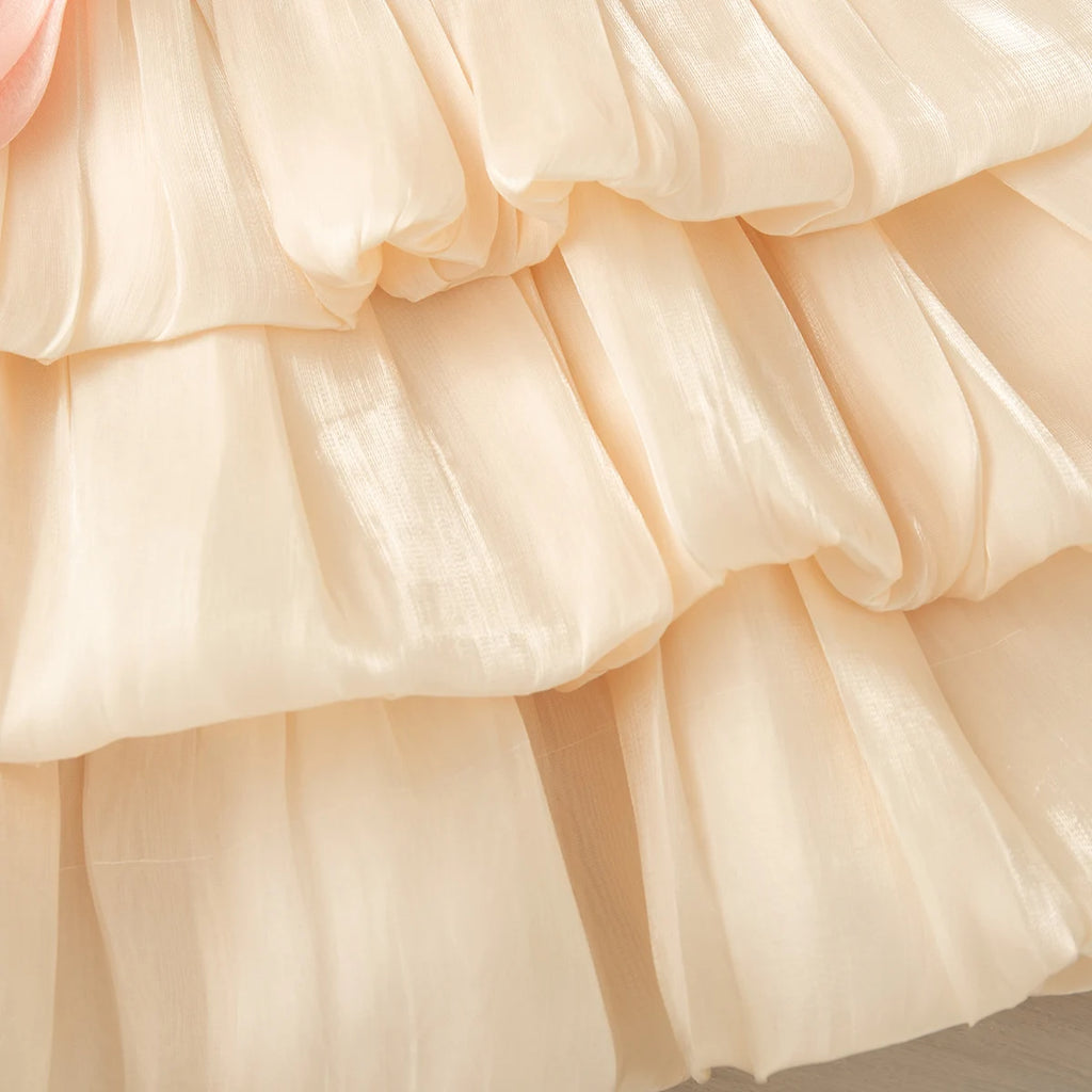 0-2 Years Baby Girl Dress Summer Pink Sweet Bow Suspender Cake Dress for Elegant Girl Party Wedding Dress
