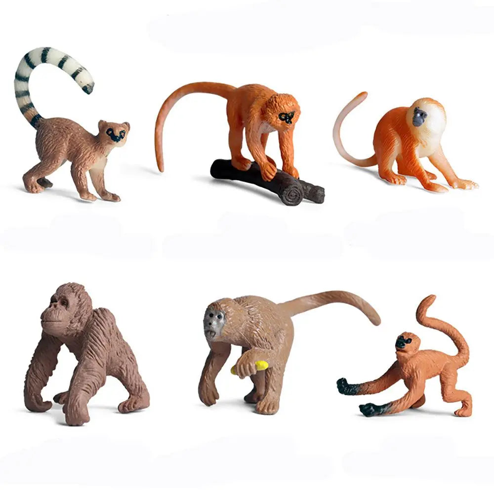 6PCS Lifelike Monkey Model Orangutans Figurine Simulation Gibbon Cubs Simulation Wild Animal Zoo Scenes Educational Toys Gift