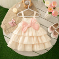0-2 Years Baby Girl Dress Summer Pink Sweet Bow Suspender Cake Dress for Elegant Girl Party Wedding Dress