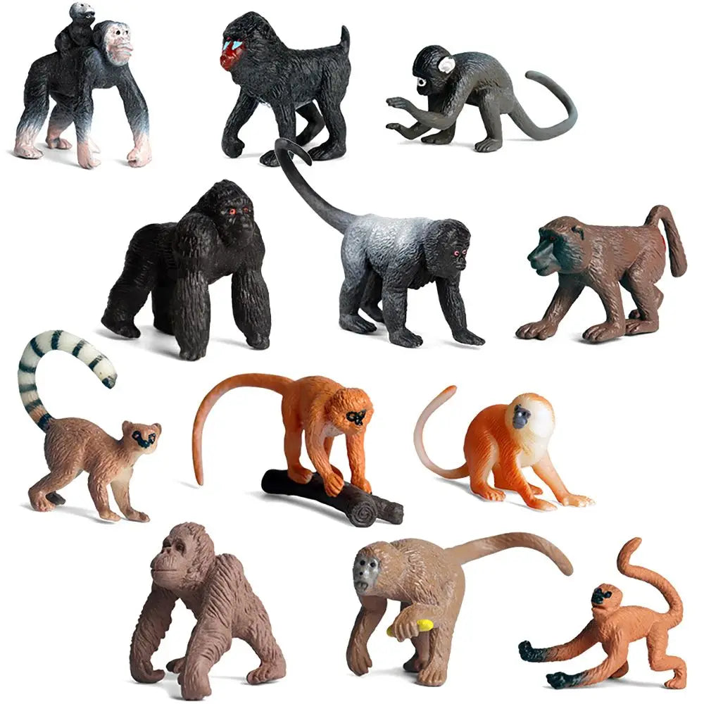 6PCS Lifelike Monkey Model Orangutans Figurine Simulation Gibbon Cubs Simulation Wild Animal Zoo Scenes Educational Toys Gift