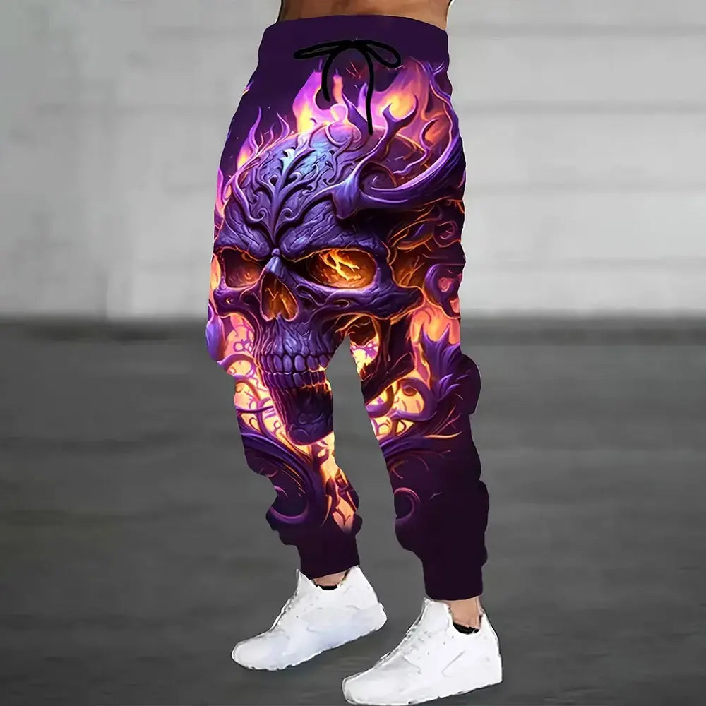 2024 New Fashion Graffiti Printed Sweatpants Men's Large Size Loose Casual Pocket Drawstring Sweatpants Winter Thick Warm Pants