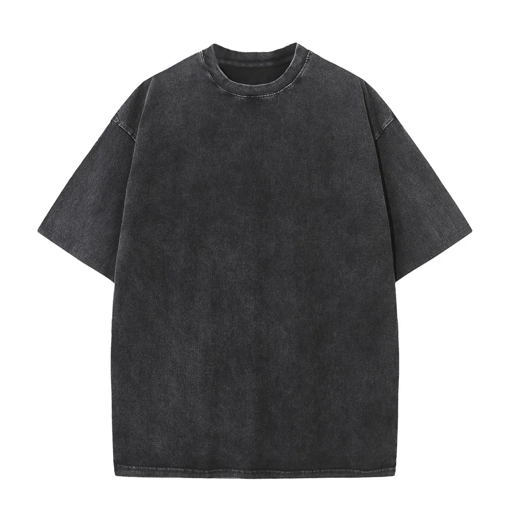 230G Cotton American Large Size T Shirts Men Summer Vintage Clothes Washed Tees Casual Short Sleeve Basic Male Tops
